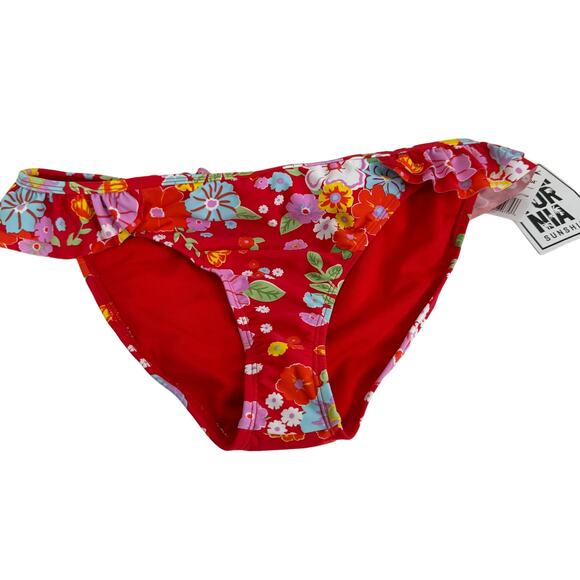CALIFORNIA SUNSHINE Red Floral Bikini Ruffle Hipster Bottom NWT - Picture 3 of 9